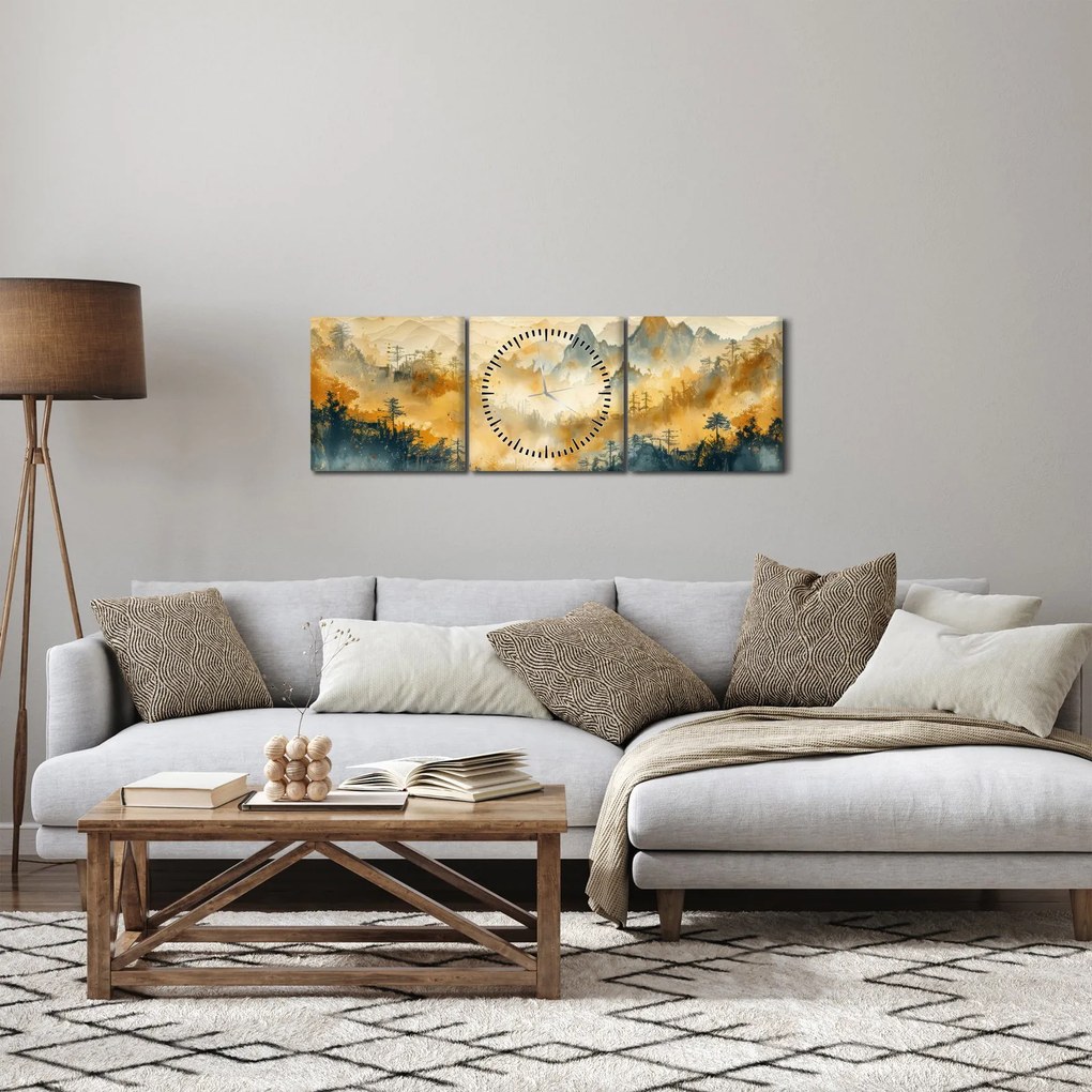 Obraz - Pohorie, akvarel (s hodinami) (90x30 cm)
