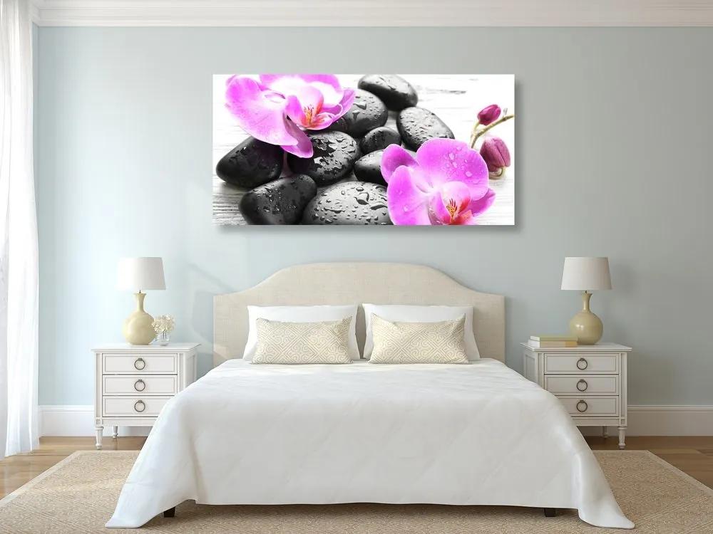 Obraz kúzelná súhra kameňov a orchidey - 120x60