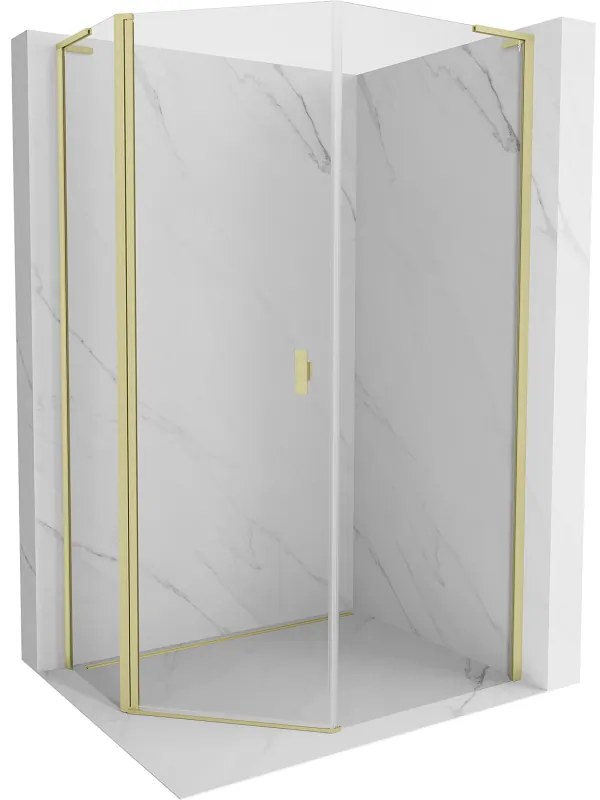 Mexen Mist L, päťuholníkový sprchový kút s krídlovými dverami, 80 x 100 cm, 8mm číre sklo, zlatý matný profil, 8A8L-080-100-55-00