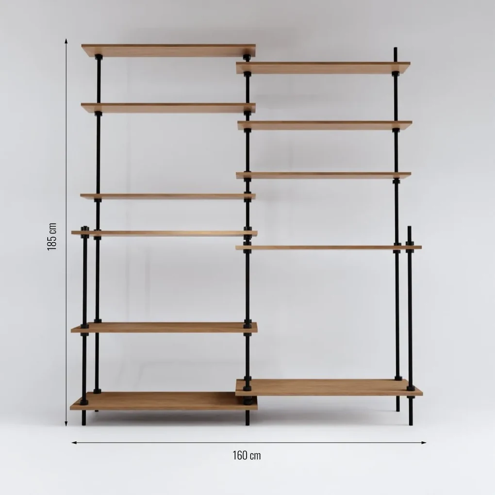 Kuchynský industriálny regál s 11 policami, 185x160x17,5/35 cm