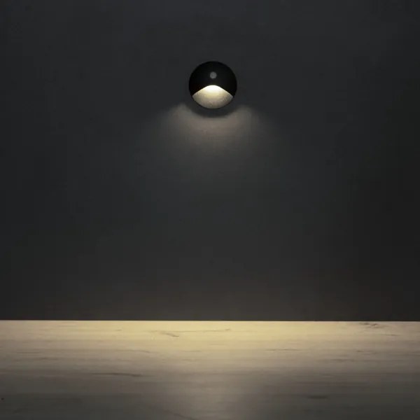 Kanlux 39136 - LED schodové svietidlo EXIN so senzorom, 2,5 W/230 V, 4000 K, IP65, čierne, guľaté