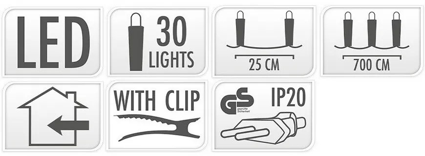 Vianočná svetelná LED reťaz Candle Lights, 30 LED