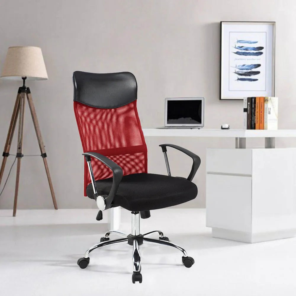 Ergonomické kancelárske kreslo s vysokou opierkou, 3 rôzne farby- červené
