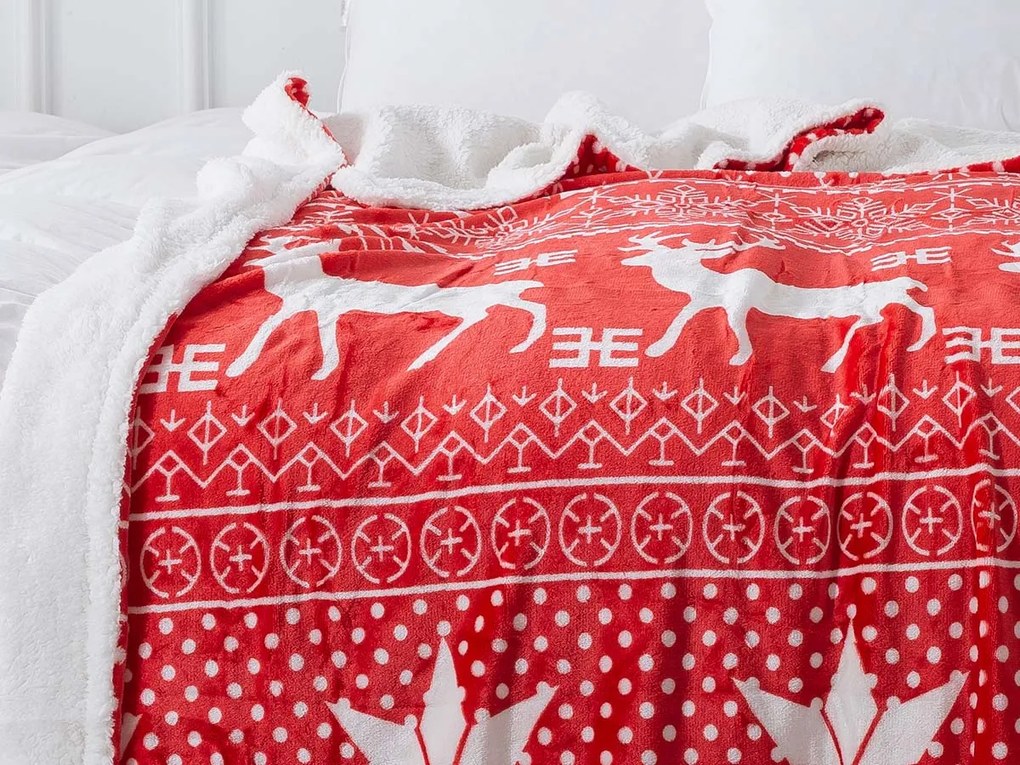 XPOSE® Mikroplyšová deka VIANOCE s baránkom - červená 140x200 cm