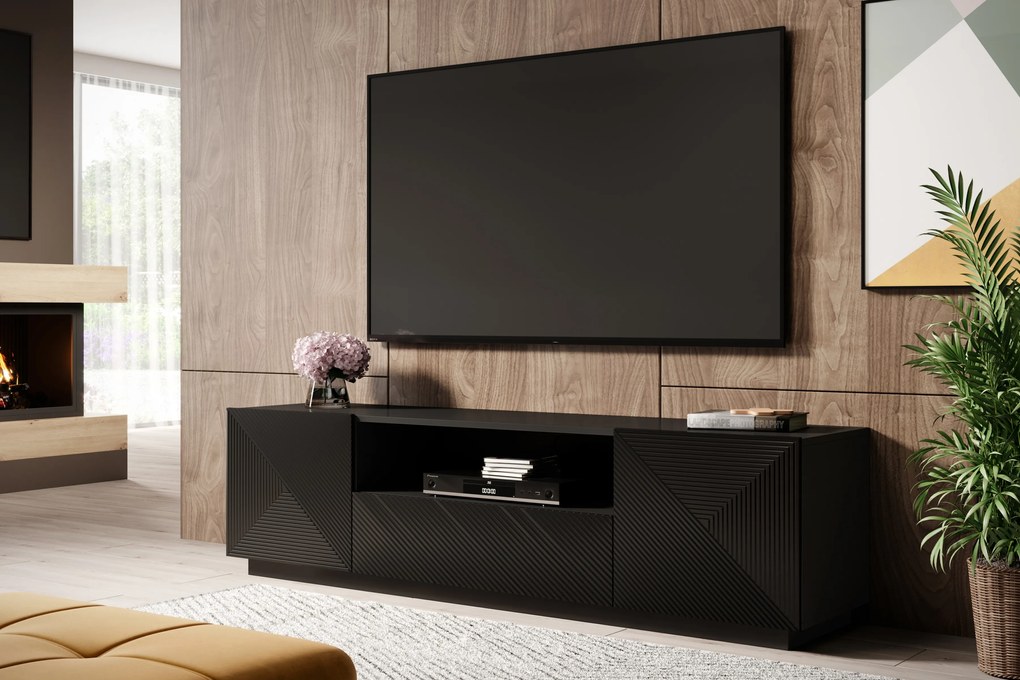 TV stolík Asha 167 cm s otvorenou policou - čierny mat