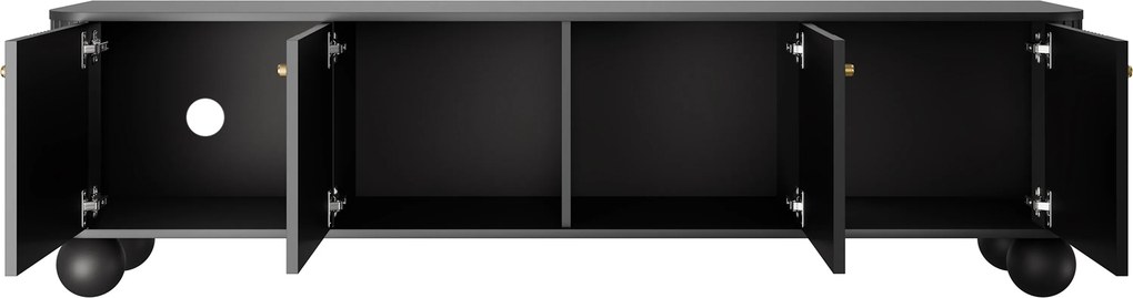 TV skrinka Vesper 4D 187 cm - čierna / zlaté úchytky / guľové nohy