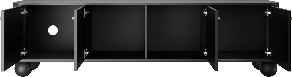 TV stolík Vespera 4D 187 cm - čierna / zlatá / guľaté nohy