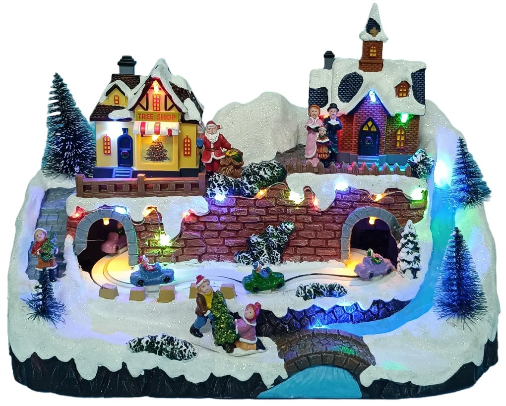 Vianočná dedinka s osvetlením a melódiou - dedinka BestBerg BBXS-997 / 32,9 x 19,4 x 22,3 cm / polyresin