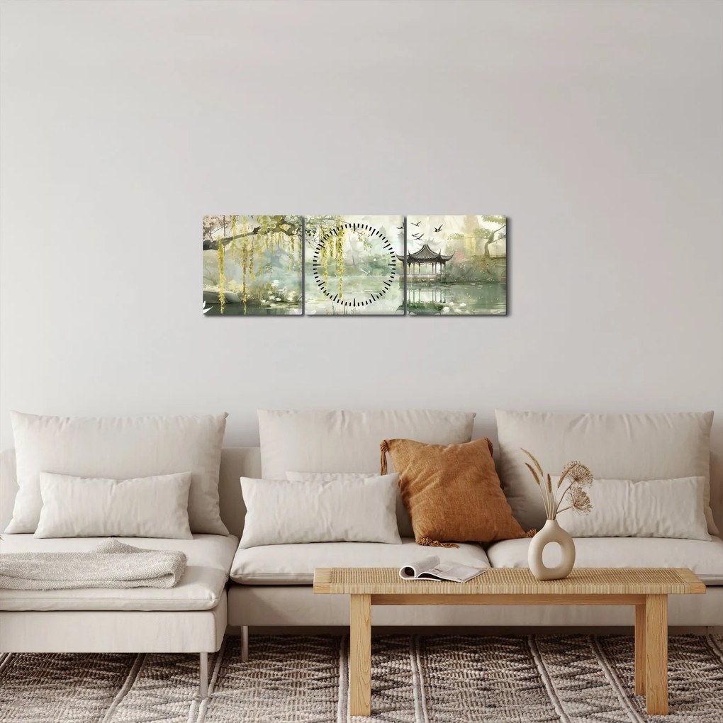 Obraz - Čínske jazero (s hodinami) (90x30 cm)