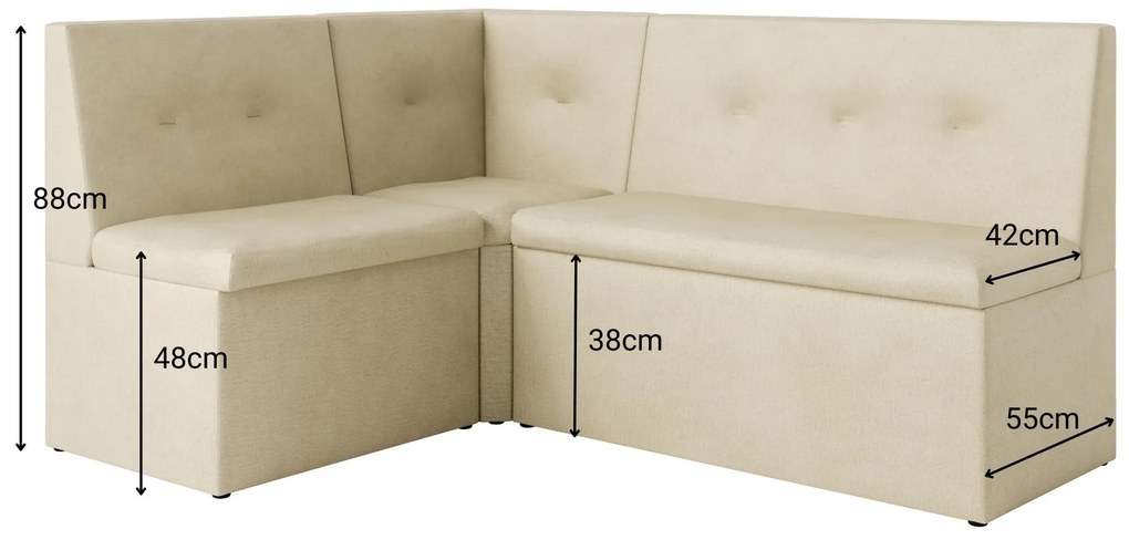 Rohová lavica Layla 140x200 (krémová). Akcia -20%. Vlastná spoľahlivá doprava až k Vám domov. 1129808