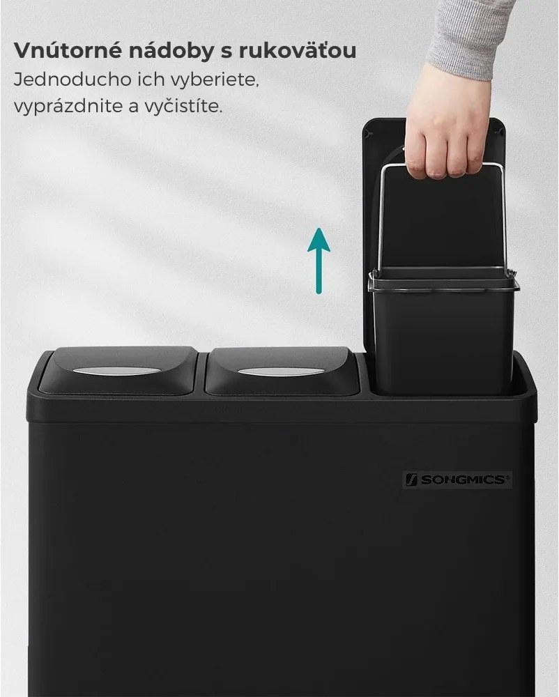 Kôš na separovanie odpadu SORT 24l (3x8l), čierna SongmicsHome