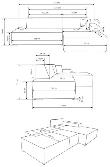 Rozkladacia rohová sedacia súprava s úložným priestorom do tvaru L TERAMO pravá béžová