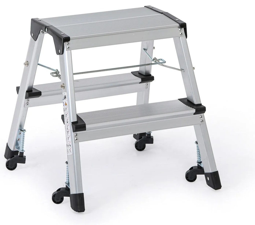 Hliníkové skladacie schodíky s kolieskami, obojstranné, výška 420 mm