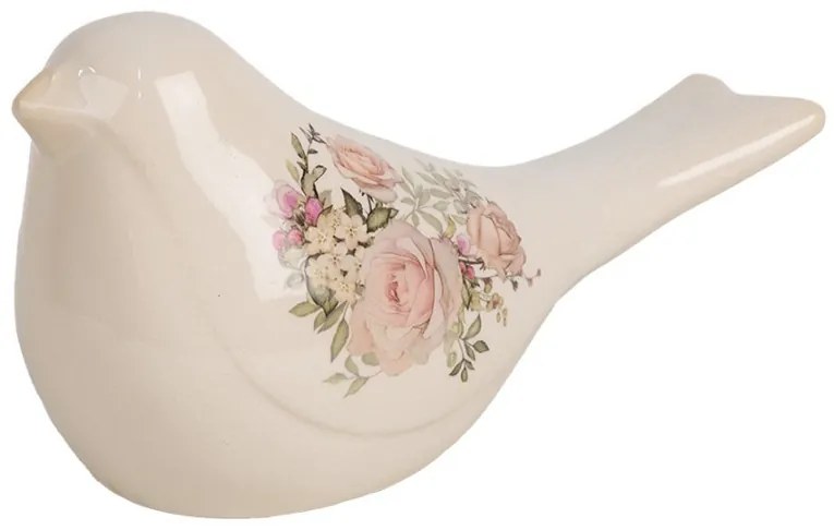 Béžová keramická dekorácia vtáčik s ružami Rosien L - 25*10*13 cm