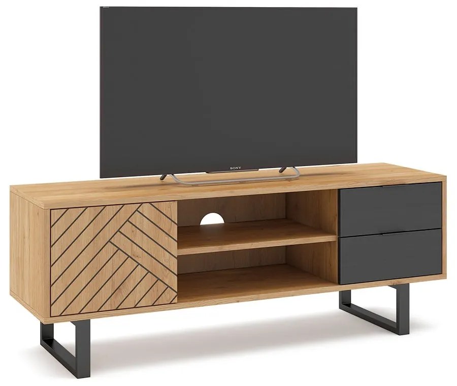 Antracitovosivá/prírodný TV stolík v dekore duba 140x52 cm Madona – Marckeric