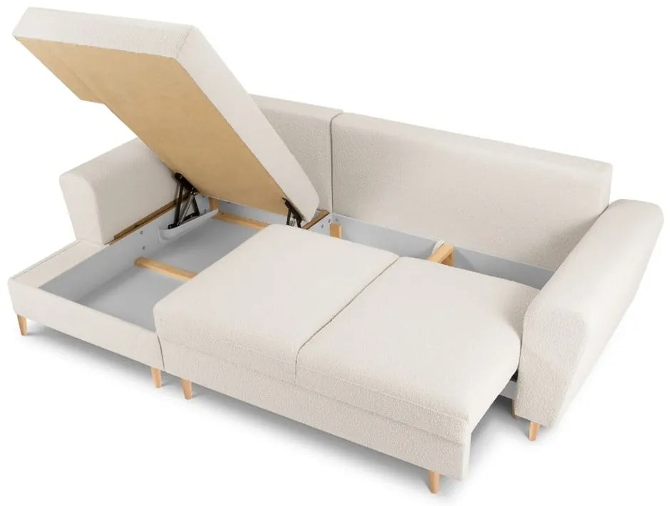 Béžová rozkladacia/s úložným priestorom rohová pohovka z textílie buklé (ľavý roh/s leňoškou) Kyoto – Cosmopolitan Design