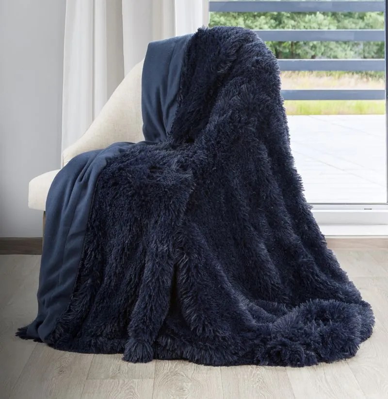 EUROFIRANY Nadýchaná a na dotyk príjemná hrejivá deka z mäkkej kožušiny 200 cm x 220 cm tmavomodrá 100 % polyester Varianta: 329200