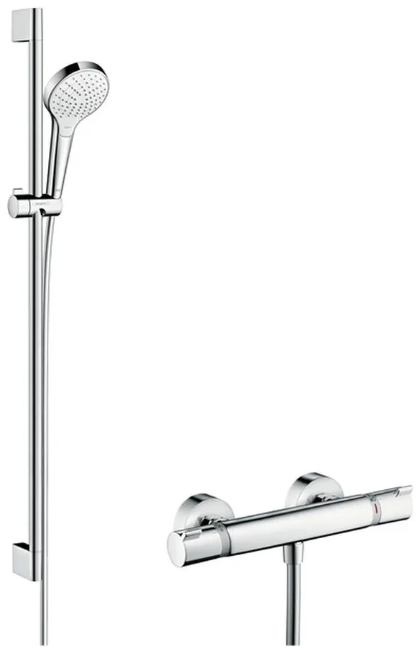 Hansgrohe Croma Select S, sprchová súprava Vario s termostatom Ecostat Comfort a sprchovou tyčou 90 cm, biela/chrómová, HAN-27014400