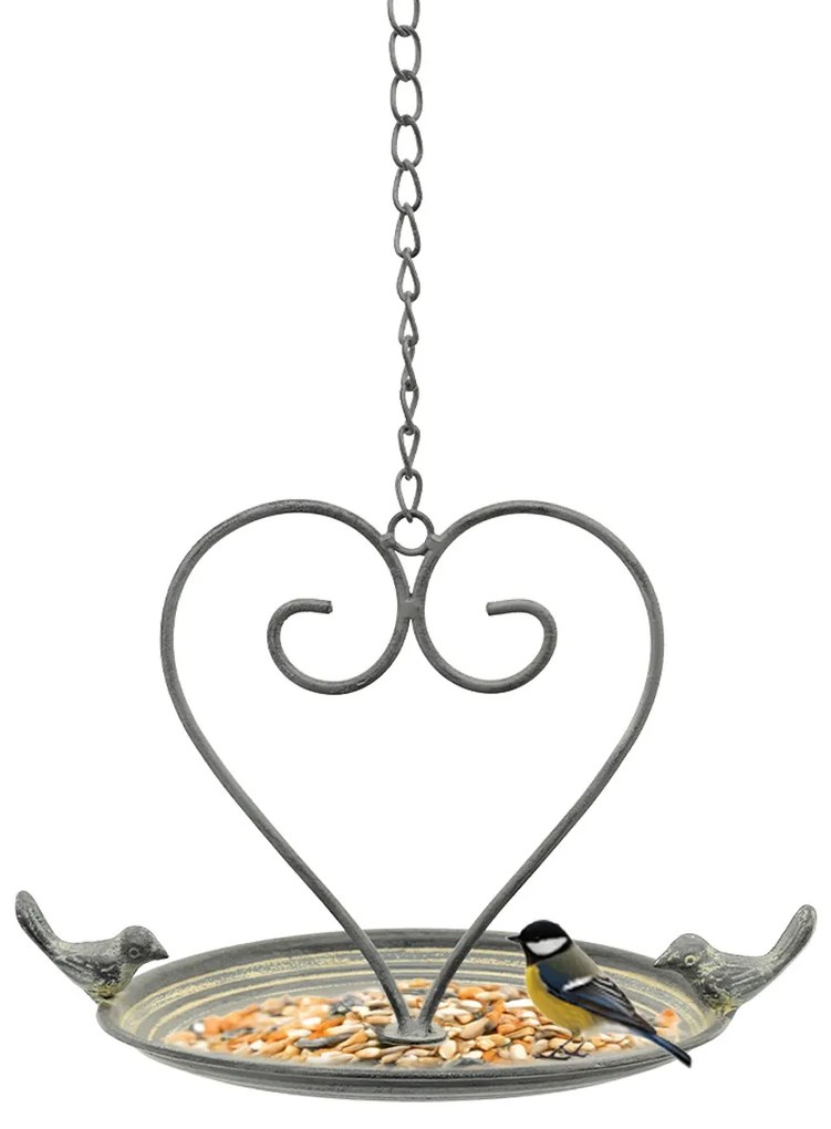 Závesné napájadlo pre vtáky Lana, 53x28,6 cm, kov, sivá