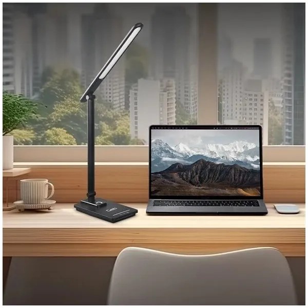 LED Stmievateľná stolná lampa s USB LED/9W/230V 3000K/4000K/5500K čierna