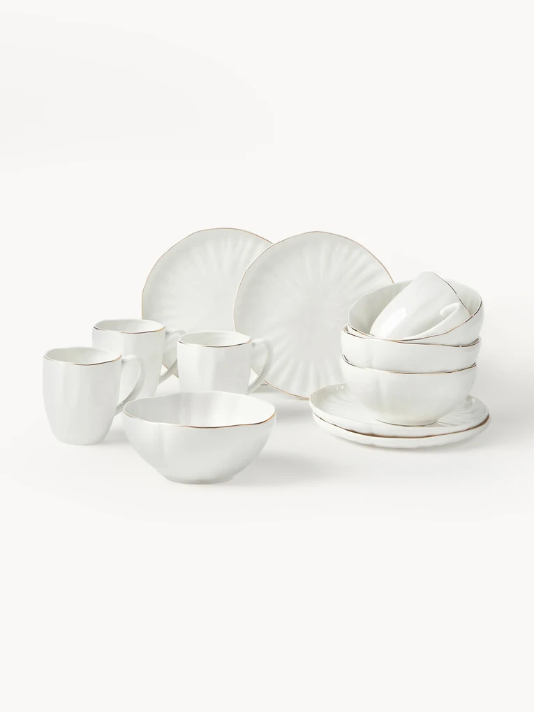 Raňajková súprava's reliéfom z porcelánu Sali, 4 osoby (12 dielov)