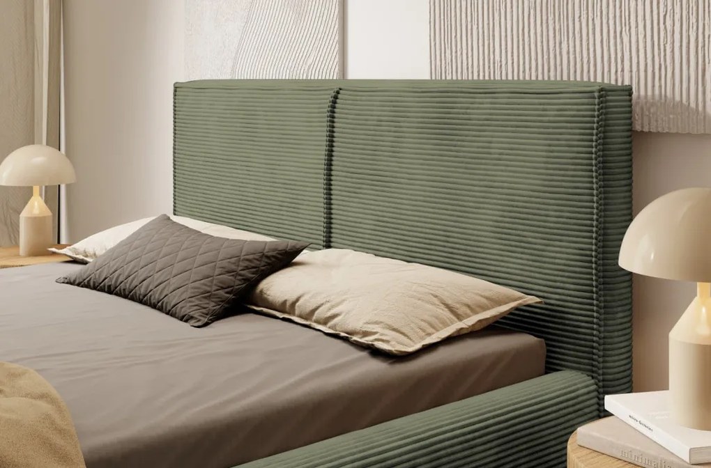 Posteľ Inez 180x200 cm, olivovo zelená štruktúrovaná látka