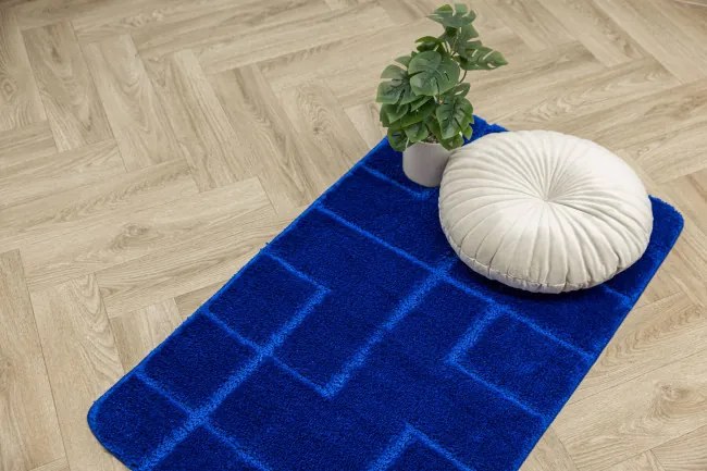 Kúpeľňový koberček Inez modrý, geometrický