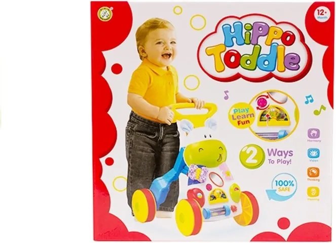 LEAN Toys Happy Hippo Pusher so zrkadlovými gumenými kolieskami
