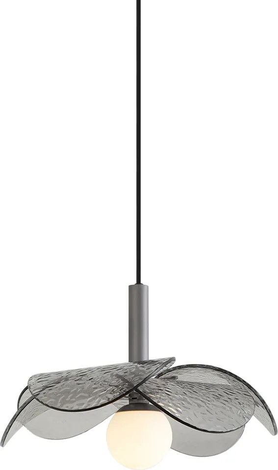 Dizajnová závesná lampa strieborná s dymovým sklom - Kemner