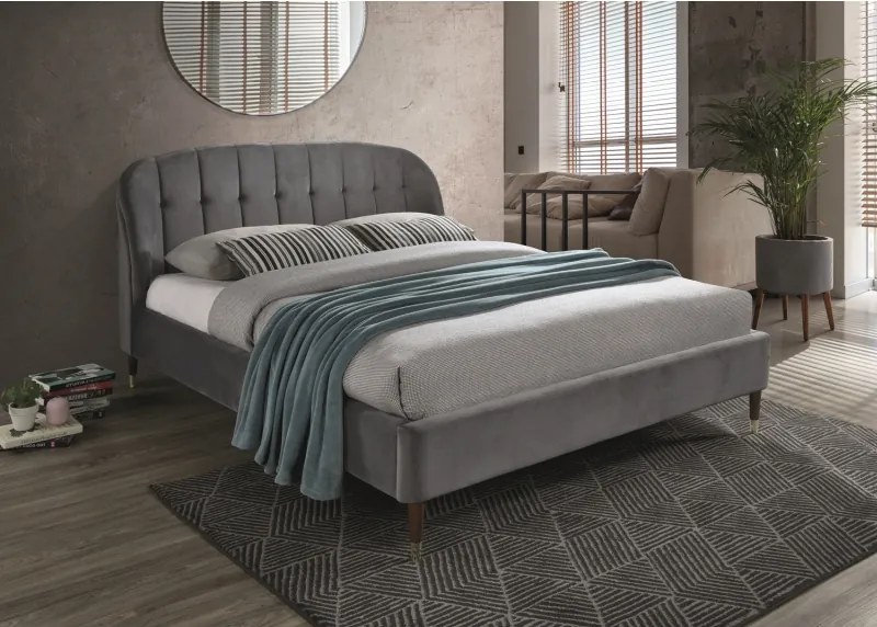 Sivá čalúnená posteľ LIGURIA VELVET 160 x 200 cm Matrac: Matrac COCO MAXI 23 cm