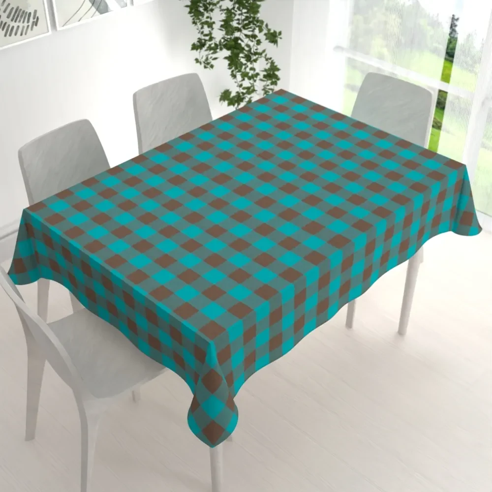 Biante Bavlnený obdĺžnikový obrus Olivia OL-018 Tyrkysovo-hnedá kocka veľká 120x160 cm