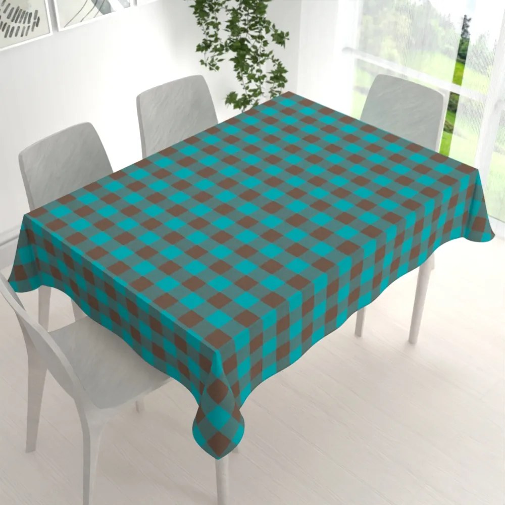 Biante Bavlnený obdĺžnikový obrus Olivia OL-018 Tyrkysovo-hnedá kocka veľká 120x200 cm