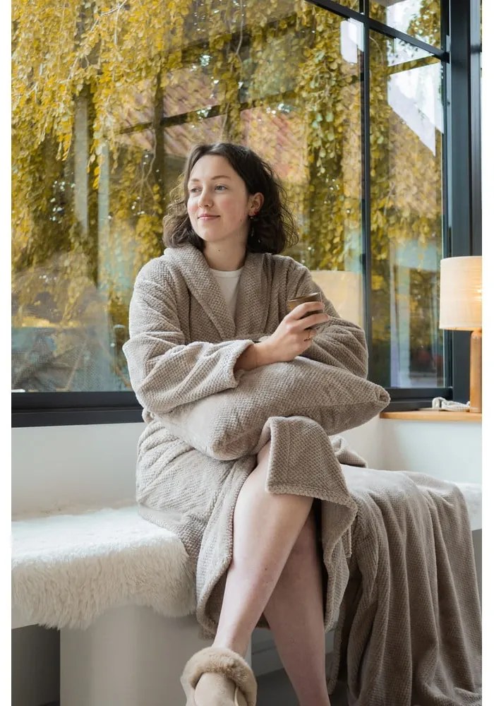 Taupe župan z mikroplyšu veľkosť S/M Pippa – Tiseco Home Studio