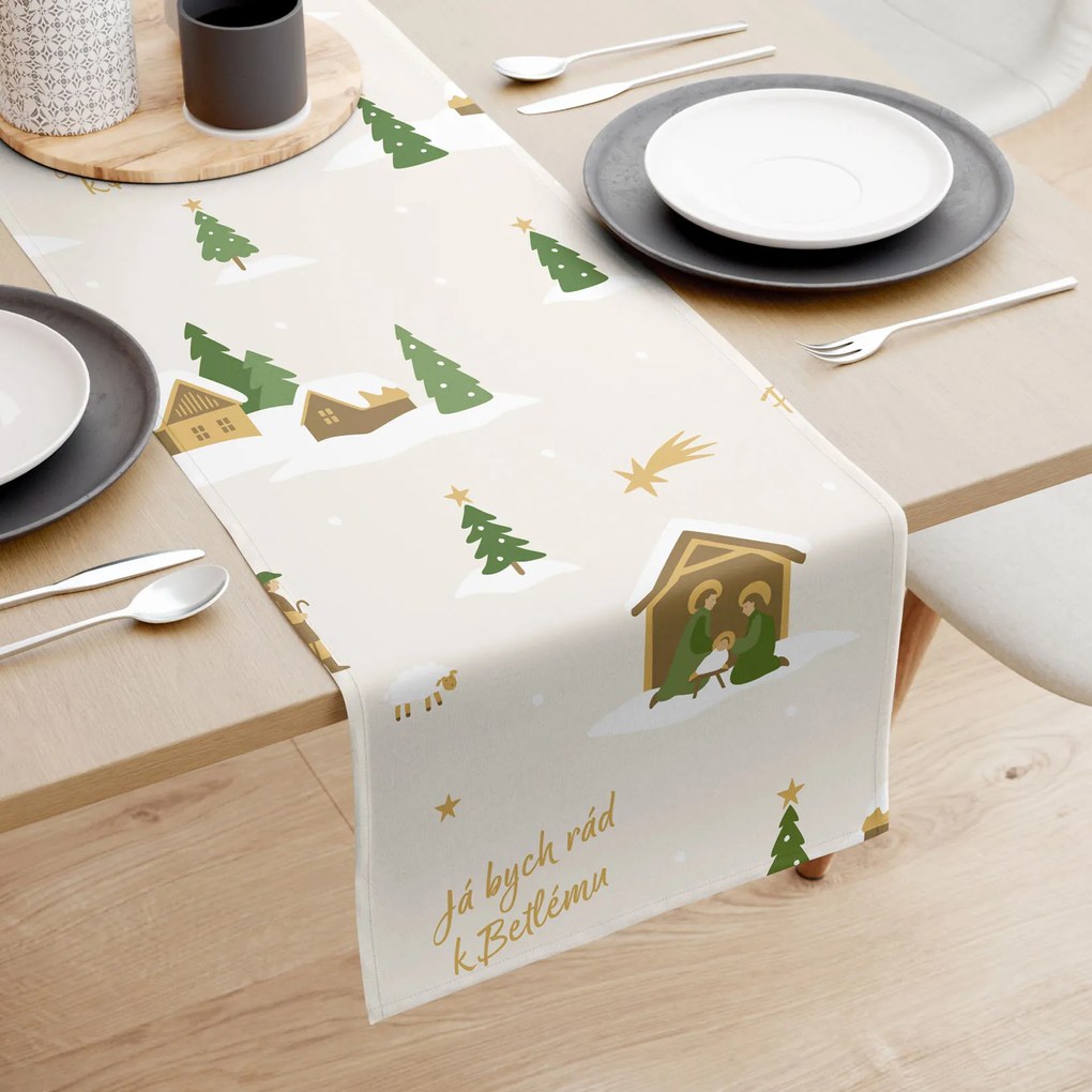 Goldea vianočný behúň na stôl 100% bavlnené plátno - pásli ovce valaši 50x120 cm