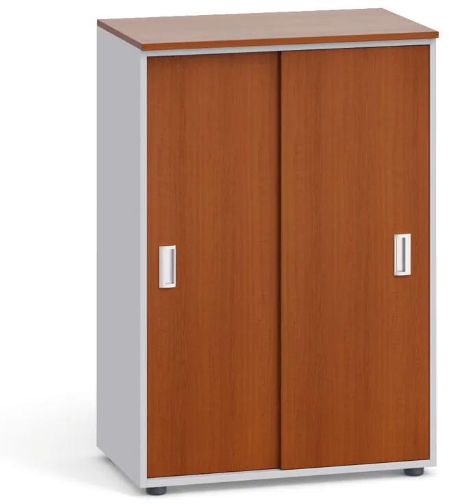 Kancelárska skriňa zasúvacie dvere, 1087 x 800 x 420 mm, sivá / čerešňa