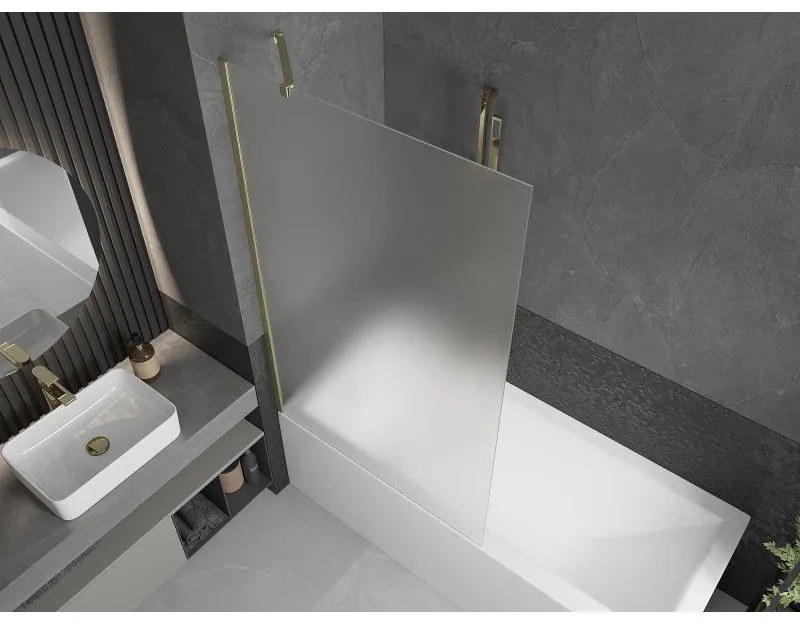 Mexen Next, 1-krídlová vaňová zástena 100 x 150 cm, 6mm sklo námraza, zlatá matná, 895-100-000-00-30-55