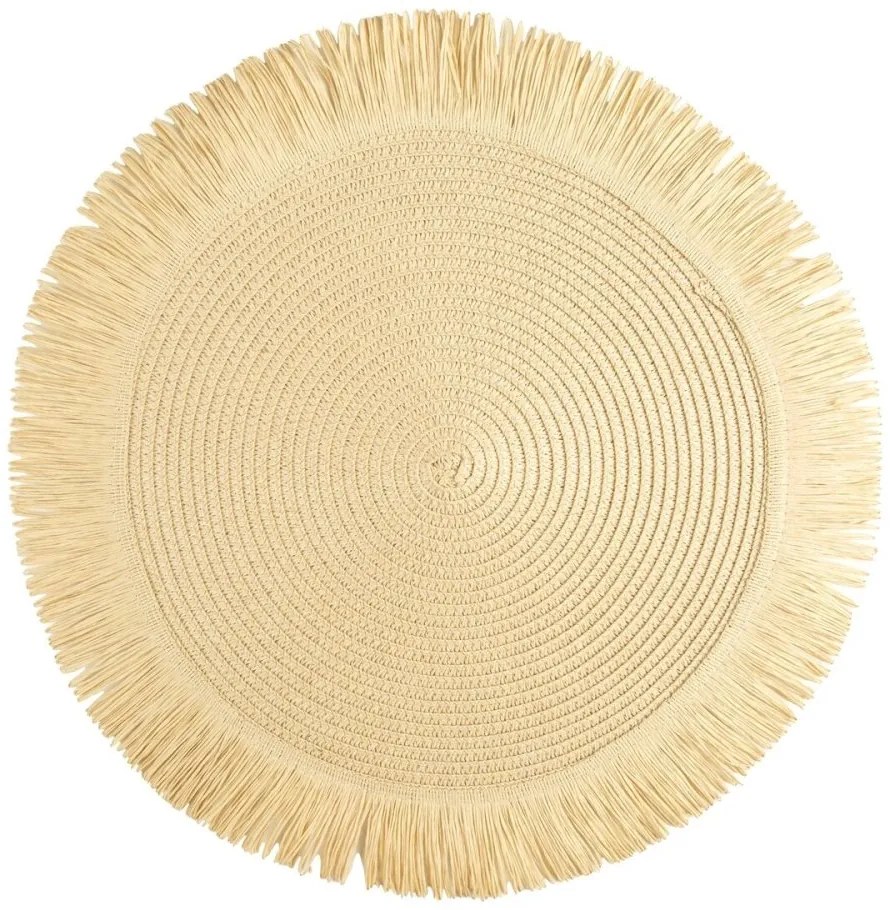 Okrúhla podložka v boho štýle so strapcami - prestieranie 38 cm sivá