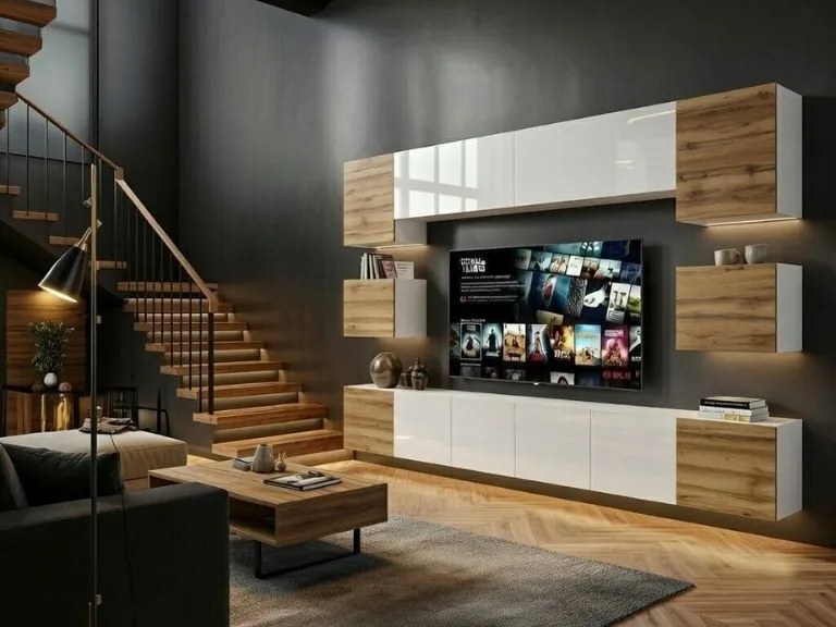 Obývacia stena Belini Premium Full Version dub wotan / biely lesk  + LED osvetlenie Nexum 46