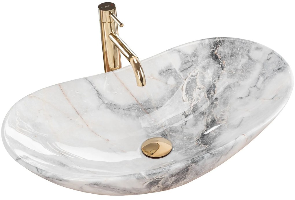 Rea Royal, keramické umývadlo na dosku 62 x 36 cm, imitácia kameňa Granit, REA-U8596