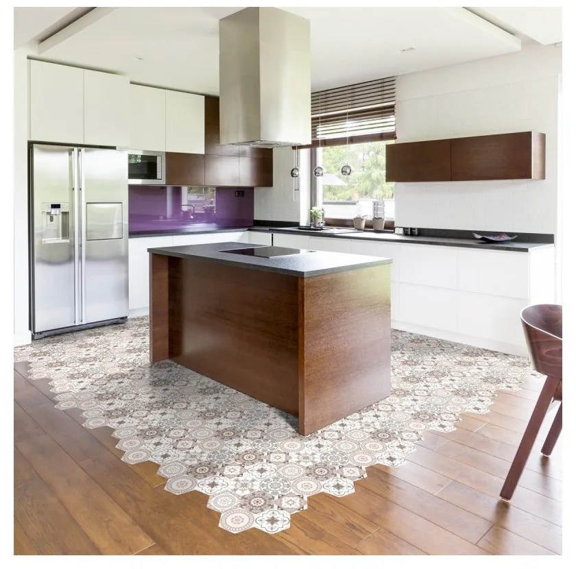 Sada 10 samolepiek na podlahu Ambiance Floor Stickers Hexagons Cornalina, 40 × 90 cm