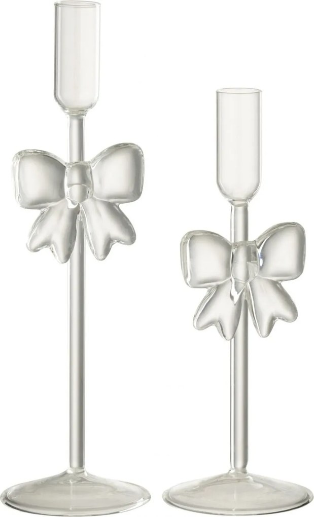 Sada 2 sklenených svietnikov s mašľami priehľadných Candle Bow – 8*8*23/ 8*8*27 cm