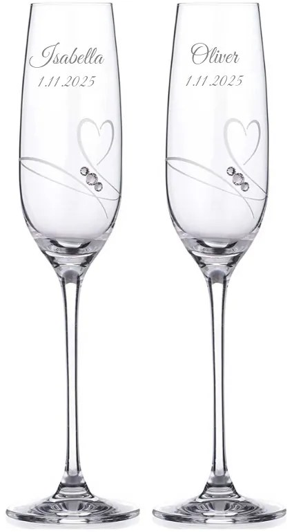 Dekorant Svadobné poháre na šampanské Romance simple s kamienkami Swarovski 200ml 2KS