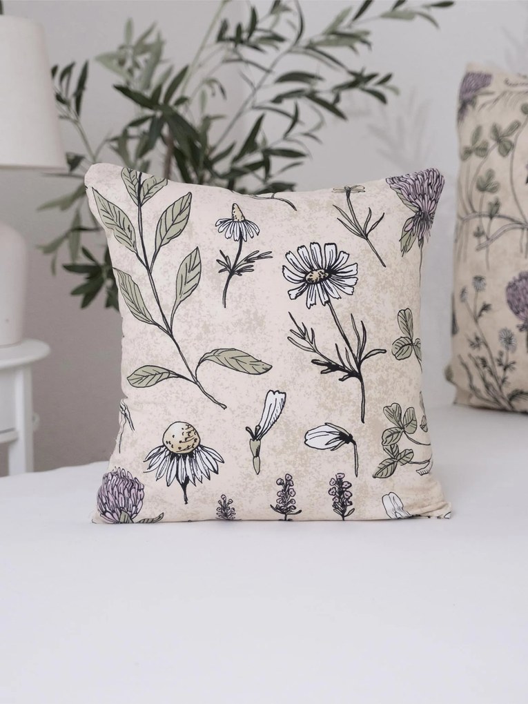 Bavlnená obliečka na vankúšik Renforcé 40 × 40 cm – Herbár béžový