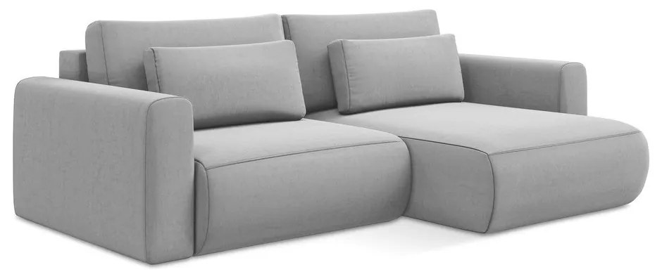 Svetlosivá zamatová rozkladacia/s úložným priestorom rohová pohovka (pravý roh/s leňoškou) Kapua – Makamii