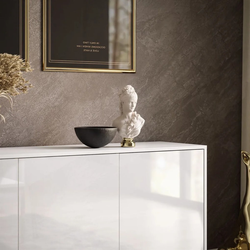 KOMODA ALWIN BIELA VYSOKÝ LESK 153cm ČIERNE NOŽIČKY