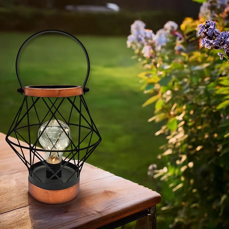 SOLIGHT Kovový lampáš so žiarovkou micro LED, teplá biela, 3xAA, 20cm