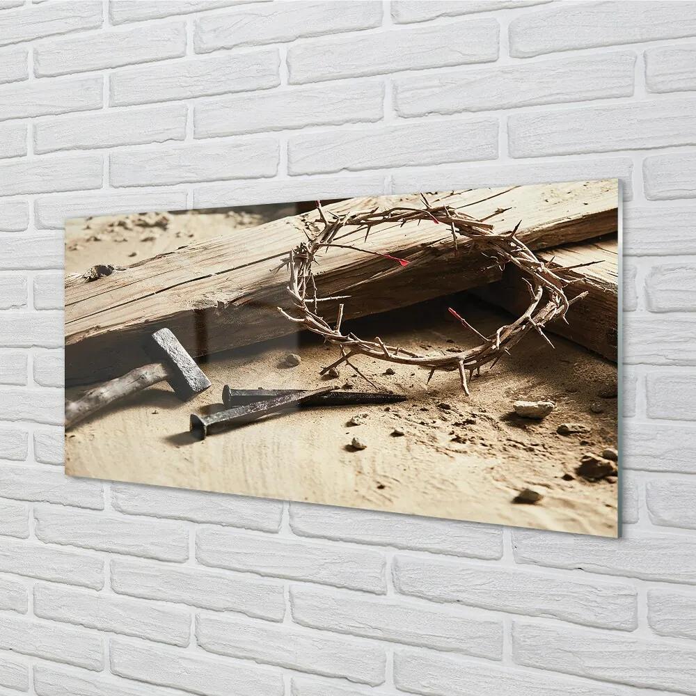 Sklenený obraz Kríža pre tŕne kladivo 100x50 cm