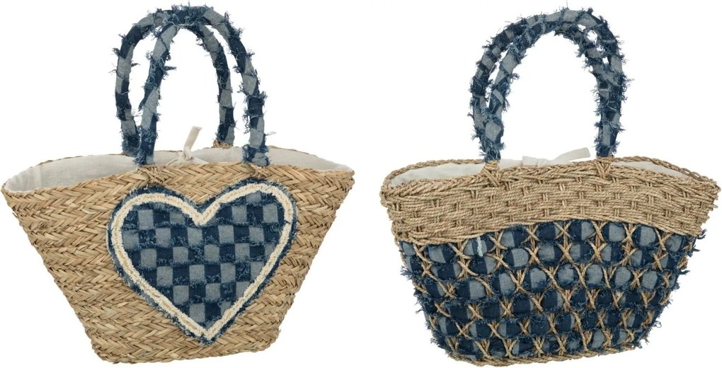 Set 2ks plážová taška z morskej trávy so srdiečkom Beach Bag - 59*22*30 cm