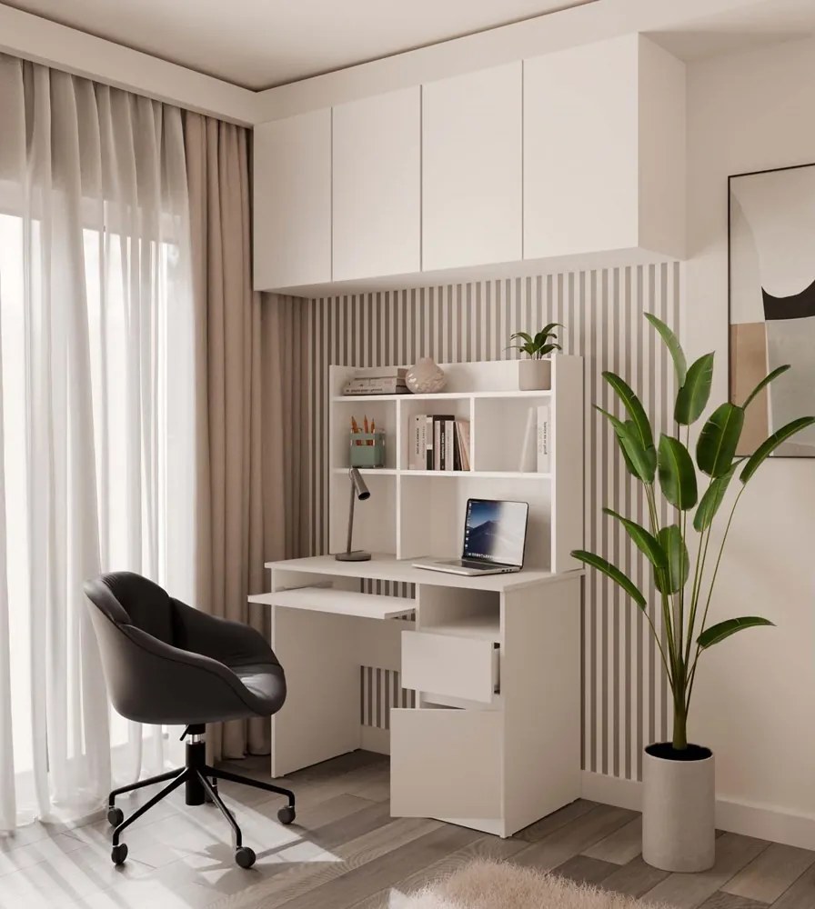 Písací stôl s nadstavcom PORTO pravý matná biela