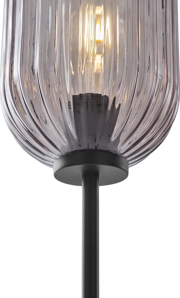 Art Deco stojaca lampa čierna s dymovým sklom 2-svetlo - Rid